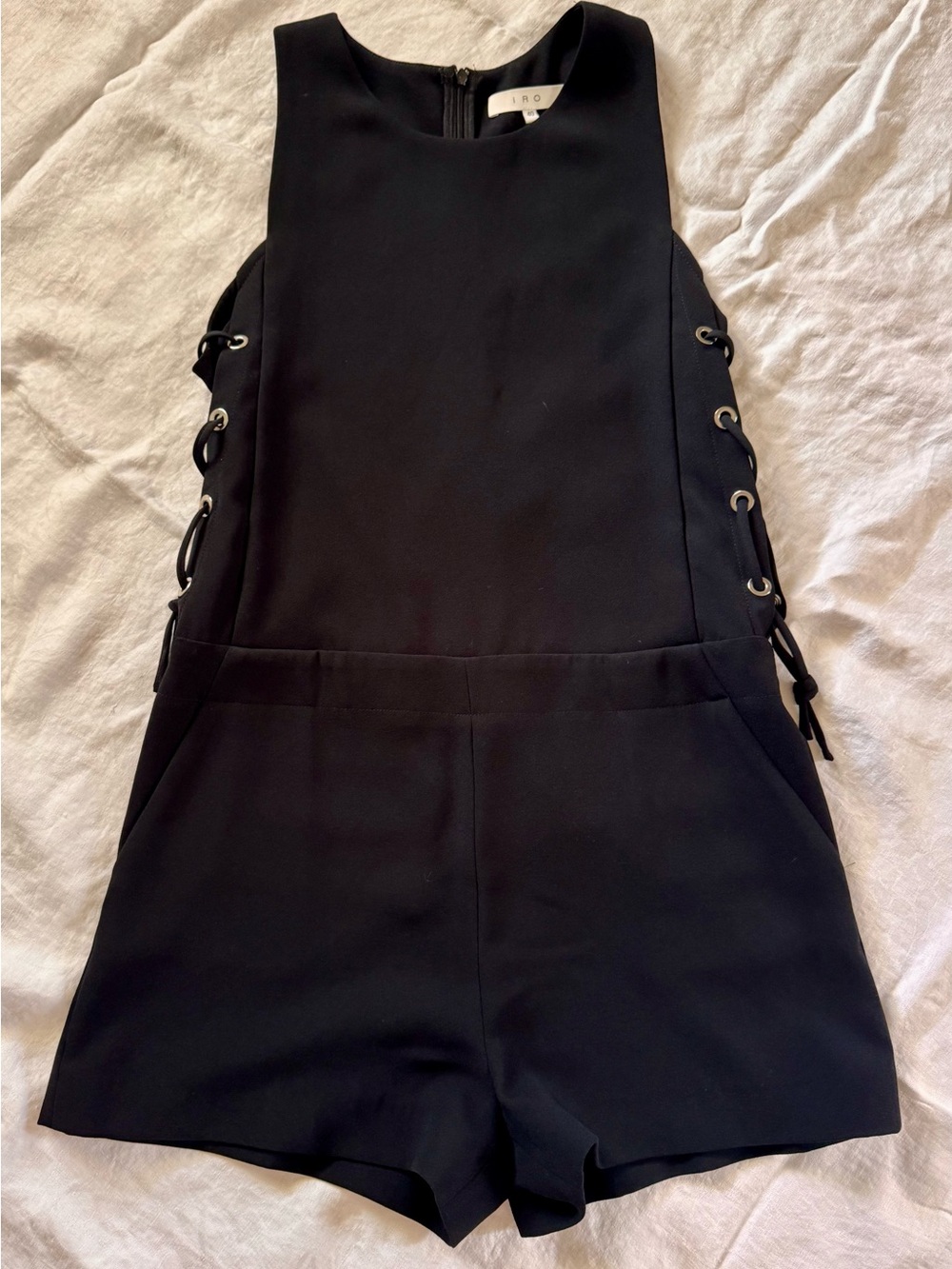 IRO Paris Moltani Black Lace Up Side Romper 40 US 8